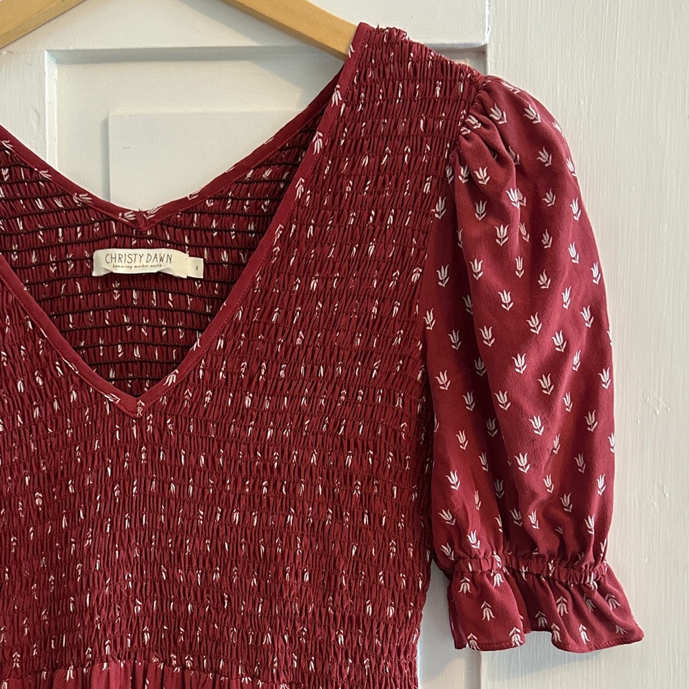 Christy Dawn Brooklyn Burgundy Maxi Dress with Smocked Bodice - Picture 3 of 4